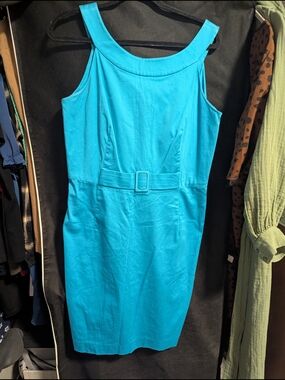 Calvin Klein Turquoise Belted Midi Sheath Dress